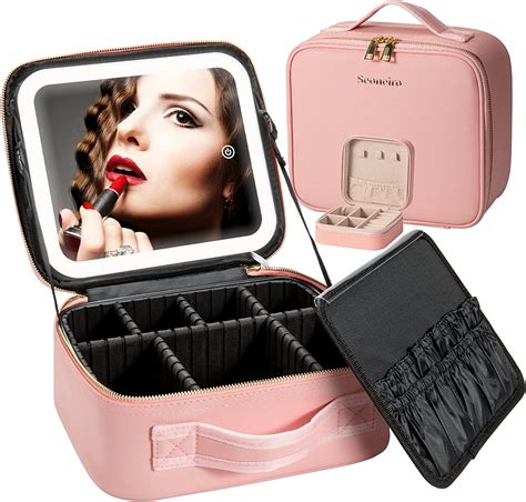 best travel makeup bag with lighted mirror|foldable lighted travel makeup mirror.